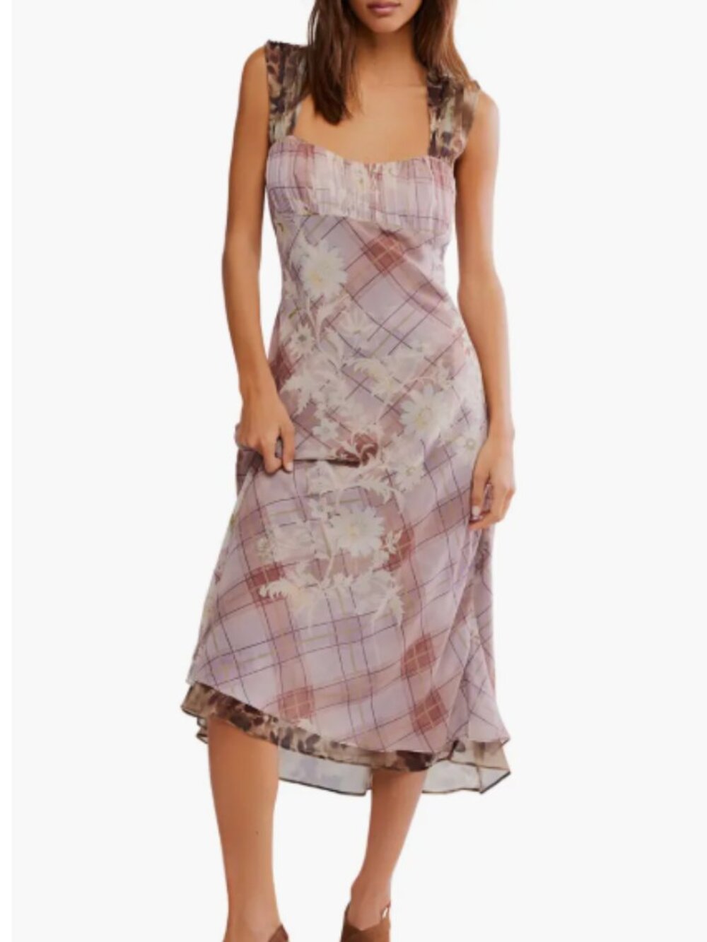 Free People Morning Dew Midi Dress Mixed Media Flowy Floral Size Small NWT NEW